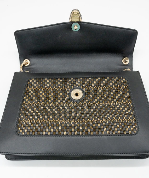 Bvlgari Serpenti Forever Leather Black and Gold Shoulder Bag