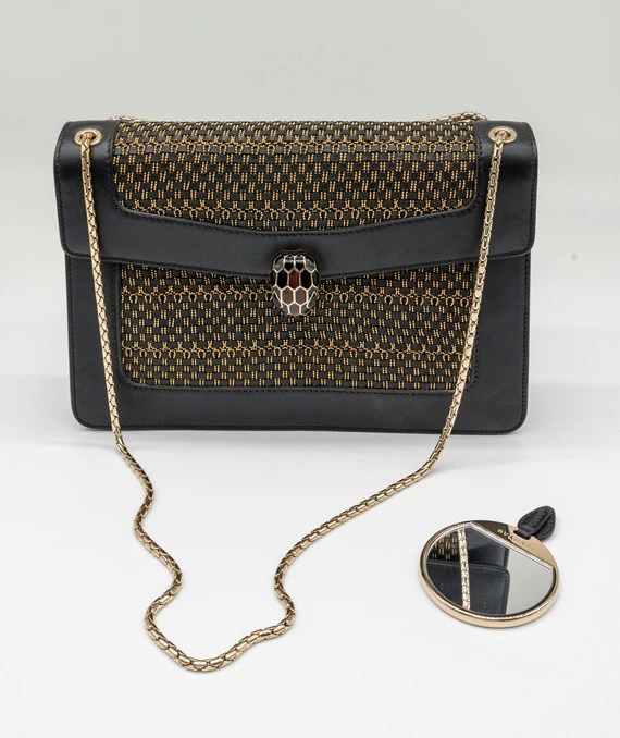 Bvlgari Serpenti Forever Leather Black and Gold Shoulder Bag