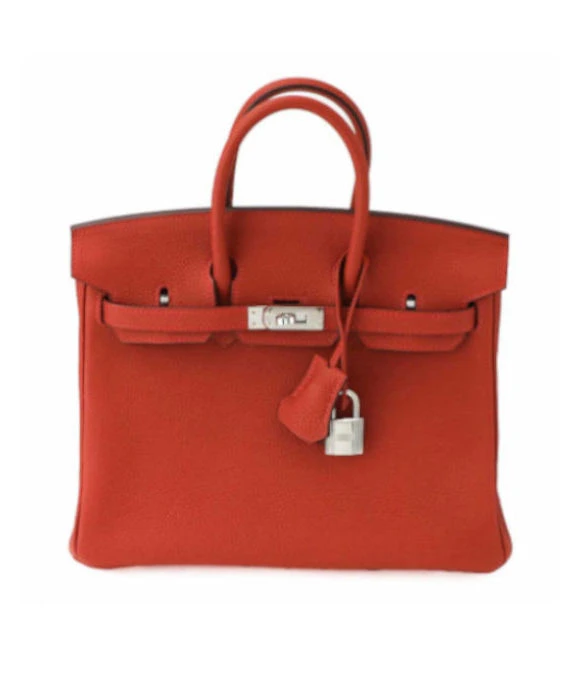 Hermes 2020 Birkin (Stamp Y) Size 25 Togo Leather handbag in Rouge Casaque Color with Silver Hardware