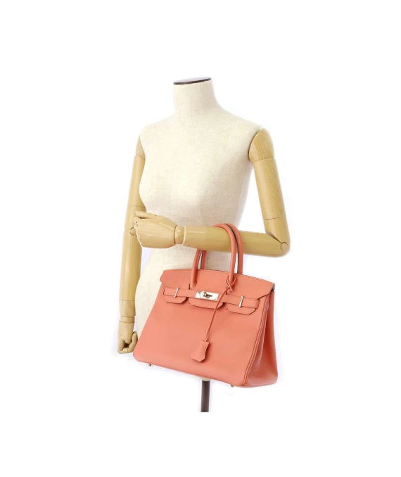 Hermes 2013 Birkin (Stamp Q) Size 30 Epsom Leather handbag in Flamingo Color with Silver Hardware