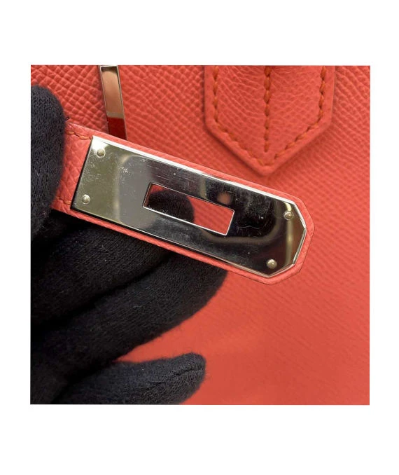 Hermes 2013 Birkin (Stamp Q) Size 30 Epsom Leather handbag in Flamingo Color with Silver Hardware