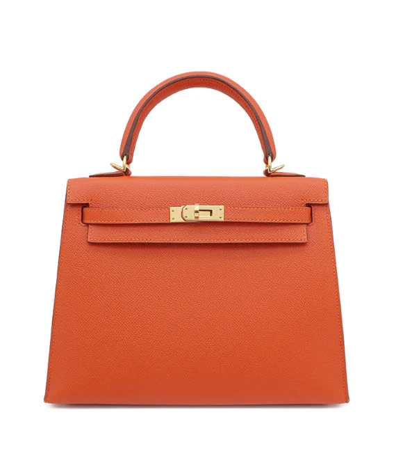 Hermes (Stamp X) Size 25 Epsom leather Kelly Orange in Color with Gold Hardware