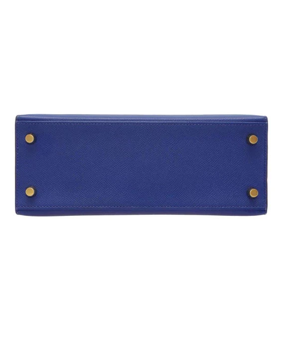 Hermes 2017 (Stamp A) Size 25 Epsom Leather Kelly in Blue Electric and Jaune Ambre Color with Gold Hardware