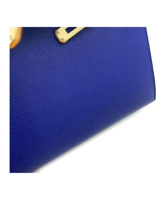 Hermes 2017 (Stamp A) Size 25 Epsom Leather Kelly in Blue Electric and Jaune Ambre Color with Gold Hardware