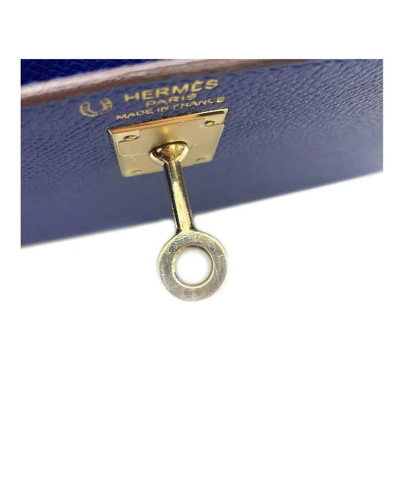 Hermes 2017 (Stamp A) Size 25 Epsom Leather Kelly in Blue Electric and Jaune Ambre Color with Gold Hardware