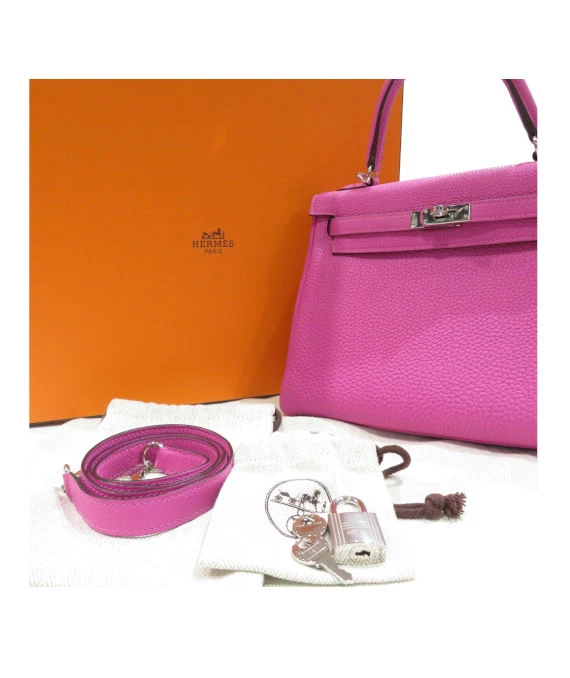 Hermes 2018 (Stamp C) Size 28 Rose Pourpre Pink Togo Leather Kelly Handbag with Palladium Hardware