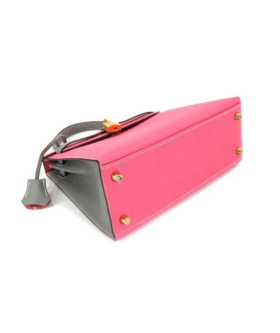 Hermes (Stamp C) Size 25 Epsom Leather Kelly in Rose Azareth Color with Gold Hardware