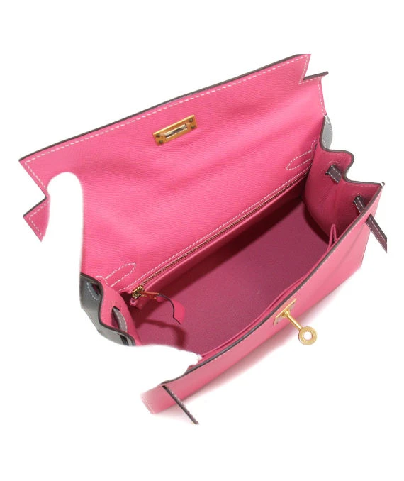 Hermes (Stamp C) Size 25 Epsom Leather Kelly in Rose Azareth Color with Gold Hardware