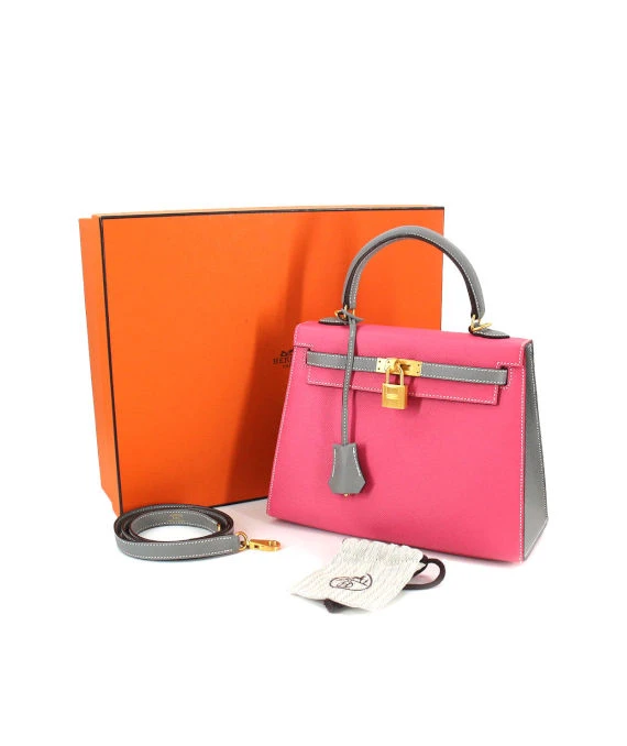 Hermes (Stamp C) Size 25 Epsom Leather Kelly in Rose Azareth Color with Gold Hardware