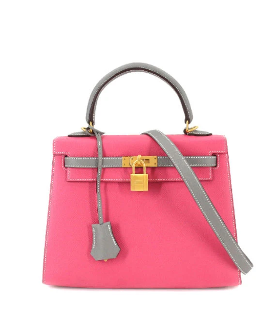 Hermes (Stamp C) Size 25 Epsom Leather Kelly in Rose Azareth Color with Gold Hardware