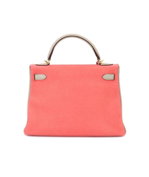 Hermes (Stamp T) Size 32 Tryon Clemence leather Kelly in Rose Azareth × Grease Pearl Color with Gold Hardware