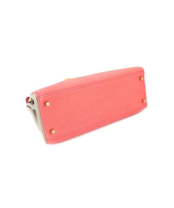 Hermes (Stamp T) Size 32 Tryon Clemence leather Kelly in Rose Azareth × Grease Pearl Color with Gold Hardware