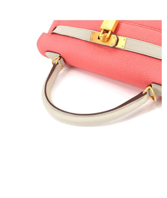 Hermes (Stamp T) Size 32 Tryon Clemence leather Kelly in Rose Azareth × Grease Pearl Color with Gold Hardware