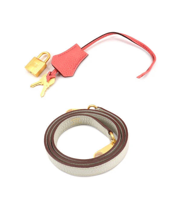 Hermes (Stamp T) Size 32 Tryon Clemence leather Kelly in Rose Azareth × Grease Pearl Color with Gold Hardware