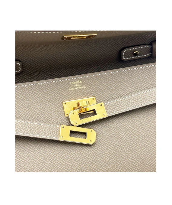 Hermes 2022 (Stamp U) Epsom Leather Kelly To Go in Etoupe Color with Palladium Hardware