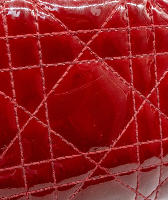 Dior Red Patent Leather Quilted Cannage Zip Around Wallet