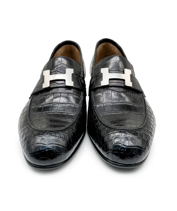 Hermes Size 42 Black Crocodile Leather Shoes