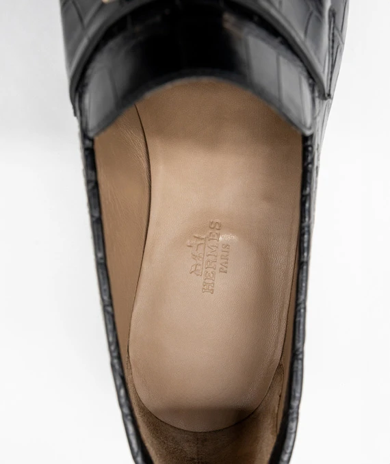 Hermes Size 42 Black Crocodile Leather Shoes