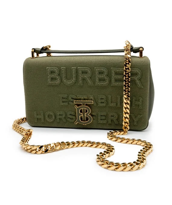 Burberry Lola Small Embroidered Horseferry Shoulder Bag Dark Fern Green