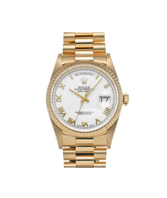 Rolex 1996 36mm Day-Date White Dial 18238 with Yellow Gold Case, Bezel and President Bracelet