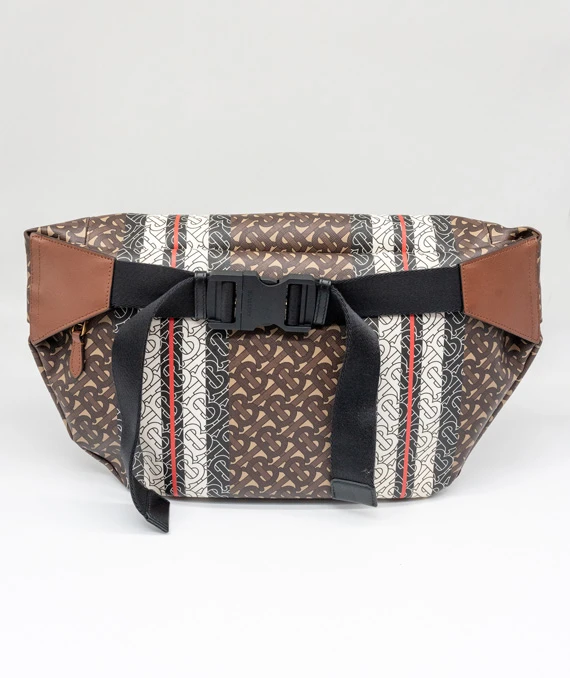 Burberry Brown/White TB Monogram Stripe Coated Canvas Extra Large Belt Bag