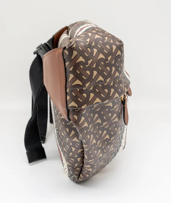 Burberry Brown/White TB Monogram Stripe Coated Canvas Extra Large Belt Bag