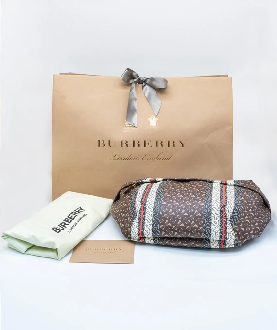 Burberry Brown/White TB Monogram Stripe Coated Canvas Extra Large Belt Bag