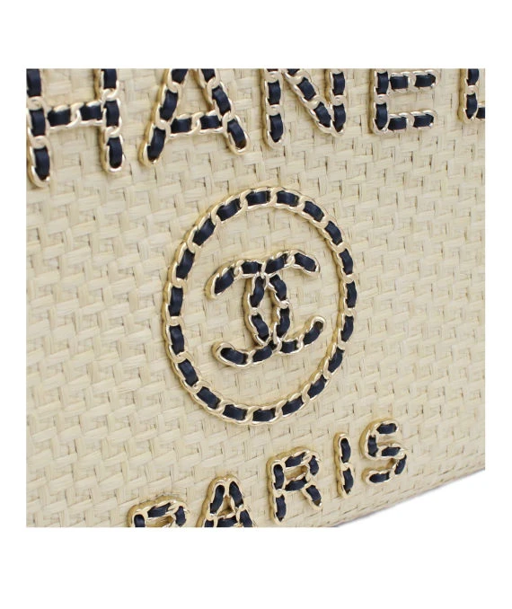 Chanel Deauville Beige Canvas Tote Bag in MM size with Gold Hardware