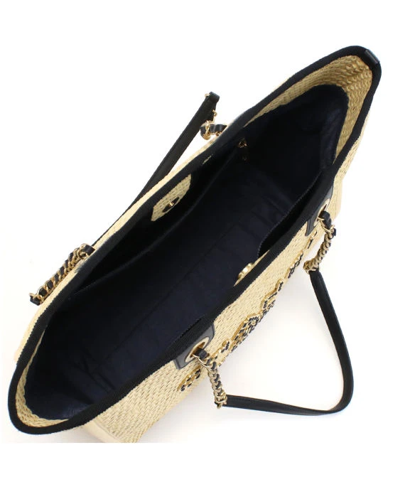 Chanel Deauville Beige Canvas Tote Bag in MM size with Gold Hardware