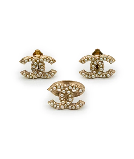 Chanel Metal Pearl and Crystal Gold Tone CC Earrings