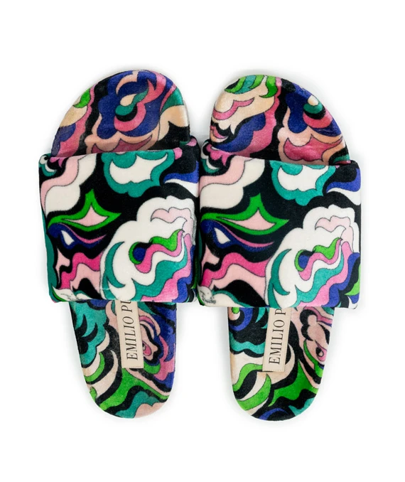 Emilio Pucci Size 37.5 Printed Velvet Slides