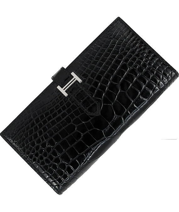 Hermes 2005 (Stamp I) Matte Alligator Bearn Black Wallet with Palladium Hardware