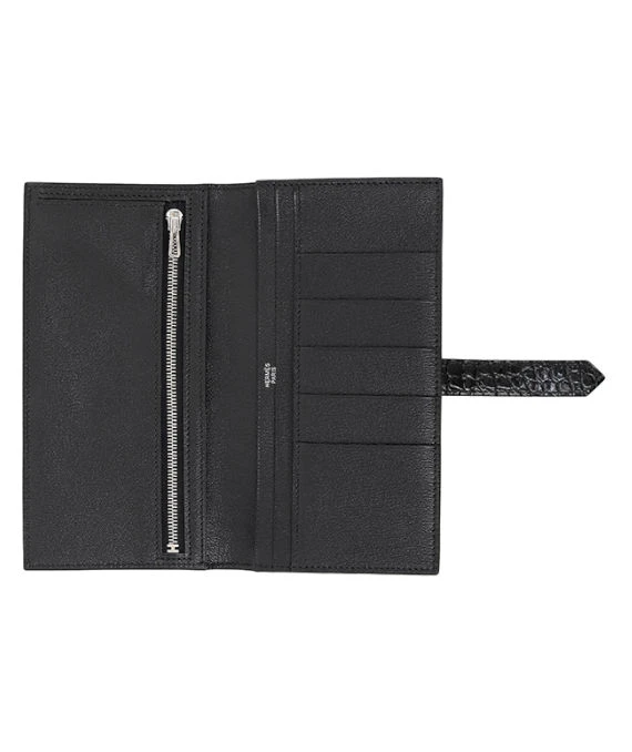 Hermes 2005 (Stamp I) Matte Alligator Bearn Black Wallet with Palladium Hardware