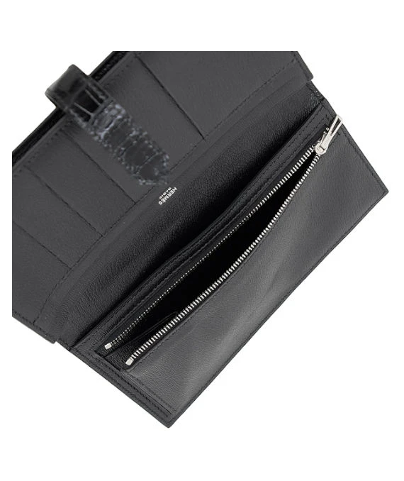 Hermes 2005 (Stamp I) Matte Alligator Bearn Black Wallet with Palladium Hardware