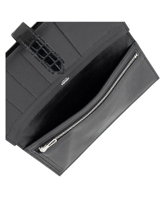 Hermes 2005 (Stamp I) Matte Alligator Bearn Black Wallet with Palladium Hardware