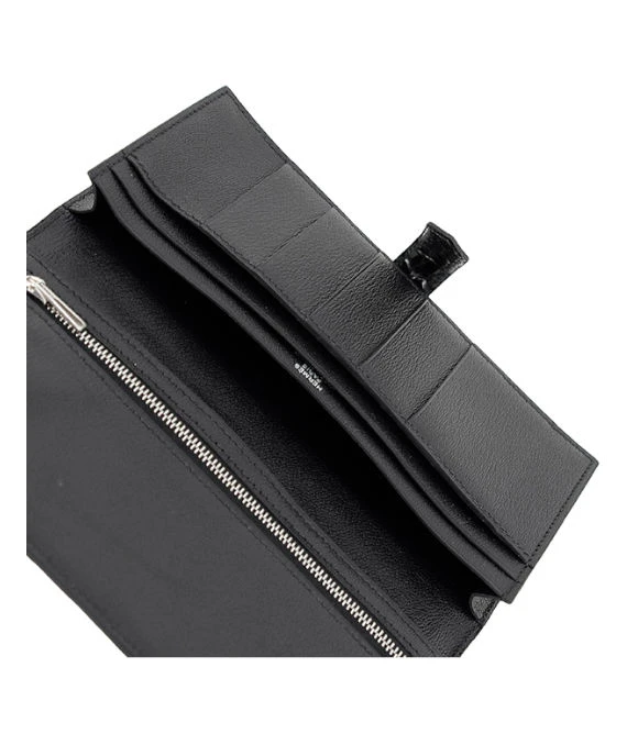 Hermes 2005 (Stamp I) Matte Alligator Bearn Black Wallet with Palladium Hardware