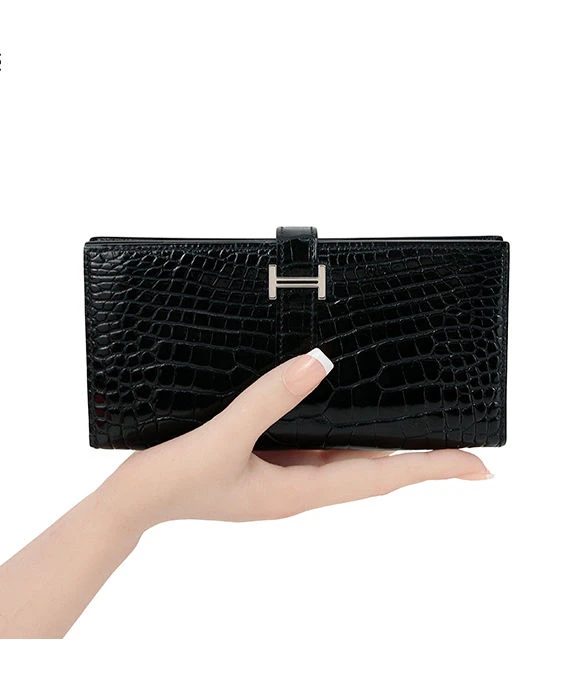 Hermes 2005 (Stamp I) Matte Alligator Bearn Black Wallet with Palladium Hardware