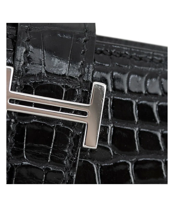 Hermes 2005 (Stamp I) Matte Alligator Bearn Black Wallet with Palladium Hardware