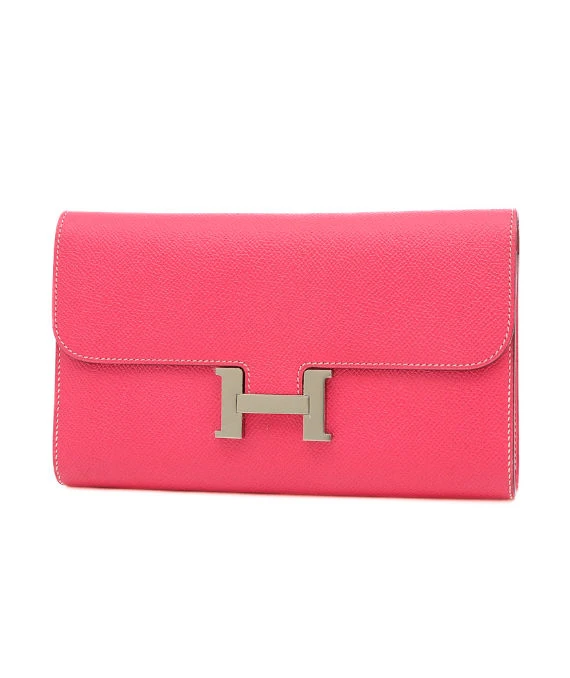 Hermes (Stamp R) Epsom Leather Constance Long Wallet in Rose Tyrian Color with Palladium Hardware