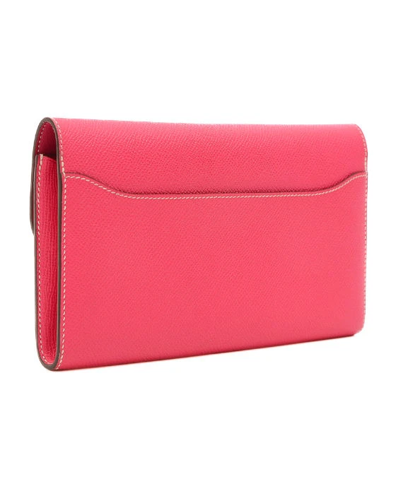 Hermes (Stamp R) Epsom Leather Constance Long Wallet in Rose Tyrian Color with Palladium Hardware
