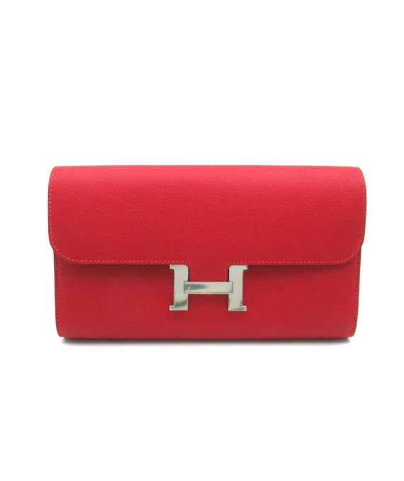 Hermes 2012 (Stamp P) Epsom Leather Constance Long Wallet in Rouge Casaque Color with Palladium Hardware