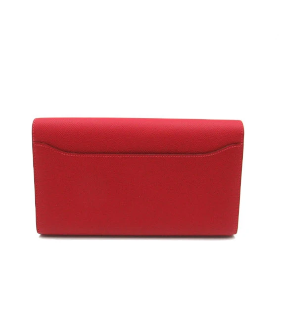 Hermes 2012 (Stamp P) Epsom Leather Constance Long Wallet in Rouge Casaque Color with Palladium Hardware