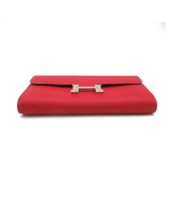 Hermes 2012 (Stamp P) Epsom Leather Constance Long Wallet in Rouge Casaque Color with Palladium Hardware