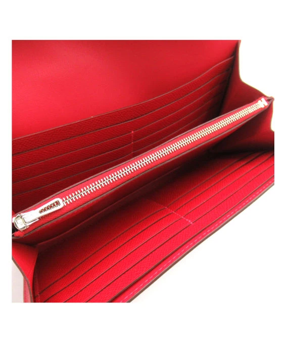 Hermes 2012 (Stamp P) Epsom Leather Constance Long Wallet in Rouge Casaque Color with Palladium Hardware