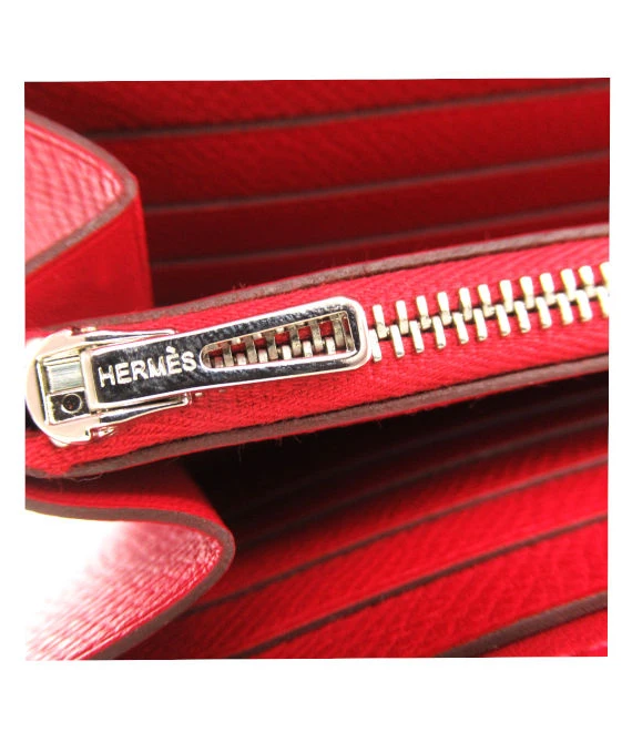 Hermes 2012 (Stamp P) Epsom Leather Constance Long Wallet in Rouge Casaque Color with Palladium Hardware