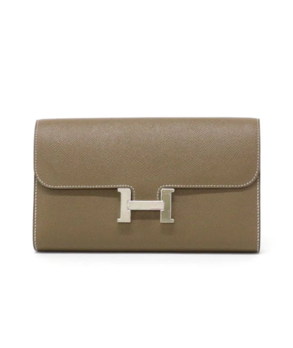 Hermes 2018 (Stamp C) Epsom Leather Constance Long Wallet in Etoupe Color with Palladium Hardware