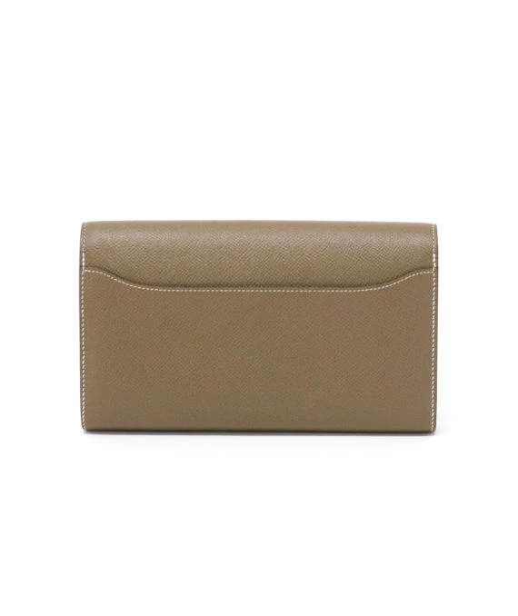Hermes 2018 (Stamp C) Epsom Leather Constance Long Wallet in Etoupe Color with Palladium Hardware