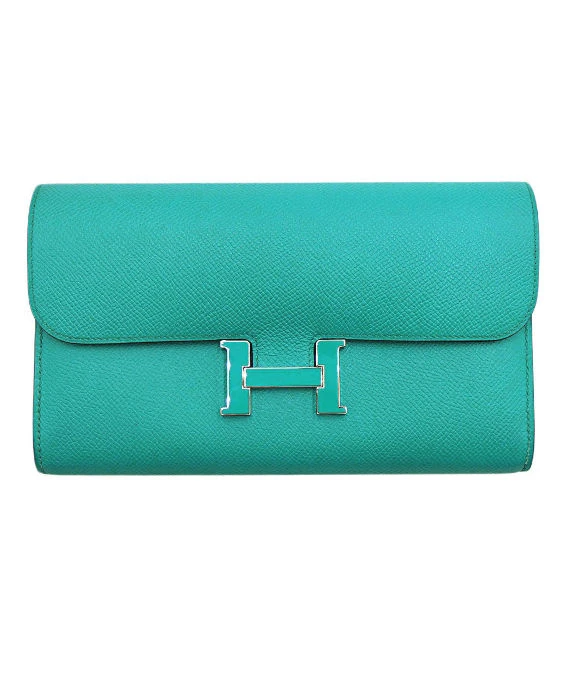 Hermes 2016 (Stamp X) Epsom Leather Constance Long Wallet in Blue Paon Color with Palladium Hardware