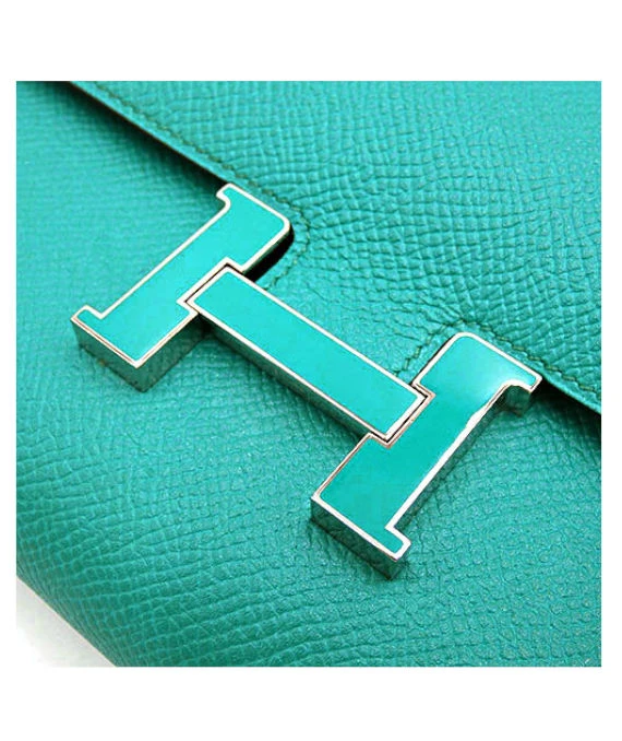 Hermes 2016 (Stamp X) Epsom Leather Constance Long Wallet in Blue Paon Color with Palladium Hardware
