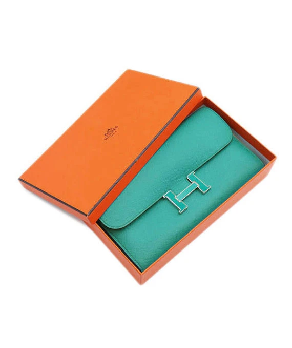 Hermes 2016 (Stamp X) Epsom Leather Constance Long Wallet in Blue Paon Color with Palladium Hardware